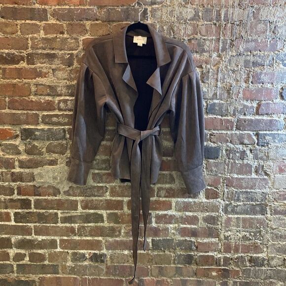 HYFVE Women’s Blazer Belted Jacket Pewter Brown  Super Soft Suede-Like Poly Plus - Picture 1 of 11